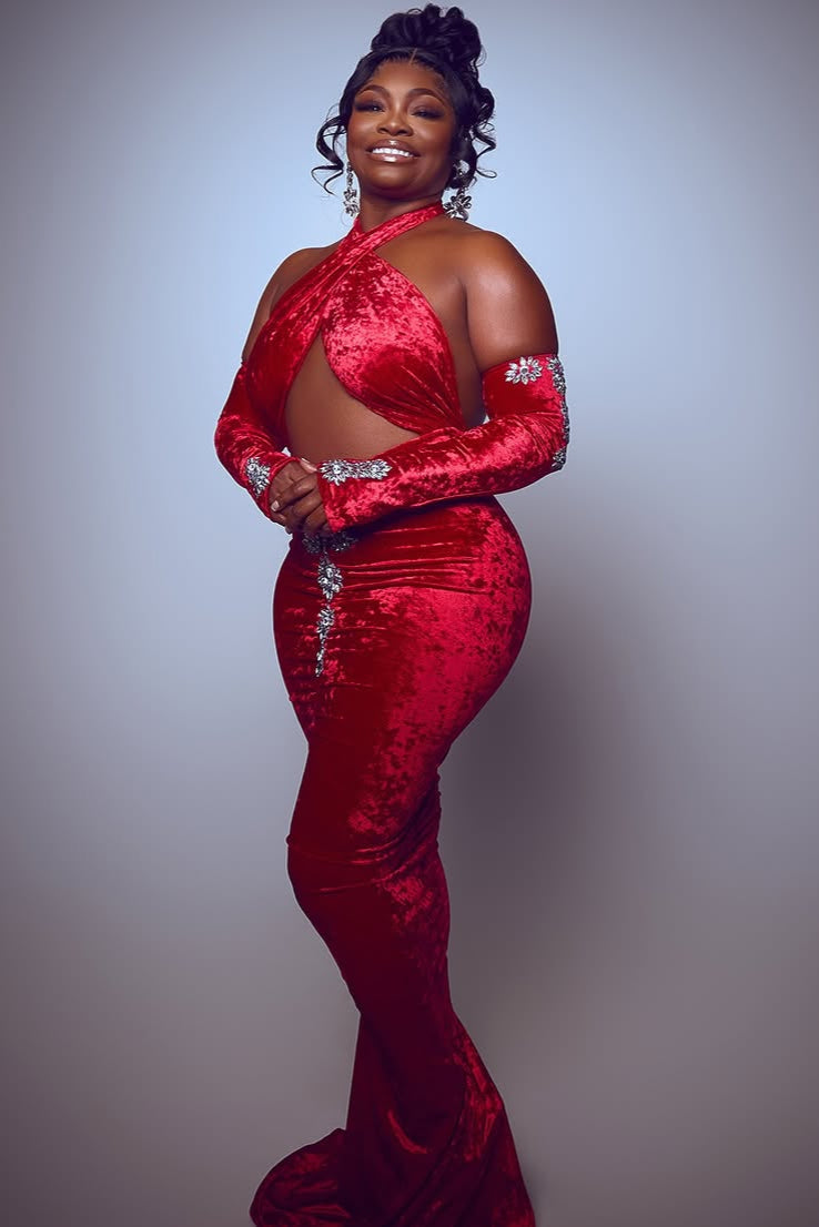 Chrissy Red Diamante Dress (Ready To Ship)