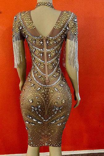 Libra Diamante Gold Tassel Dress (Ready To Ship)