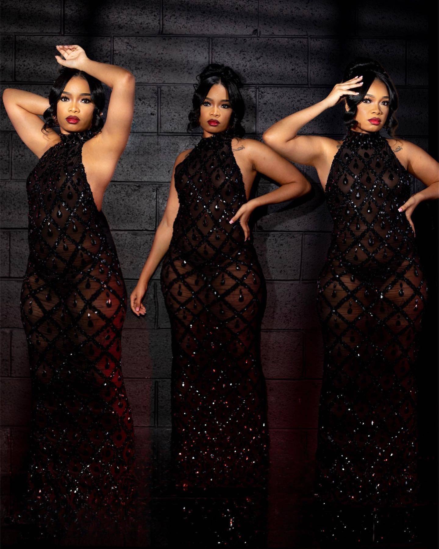 Midnight Black Rhinestone Dress Set (Ready To Ship)