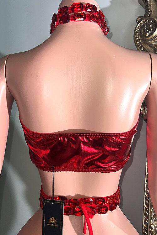 Belle Red Diamante Top (Ready To Ship)