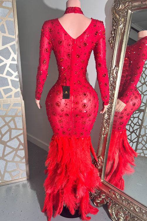 Ryder Red Feather Dress (Ready to Ship)