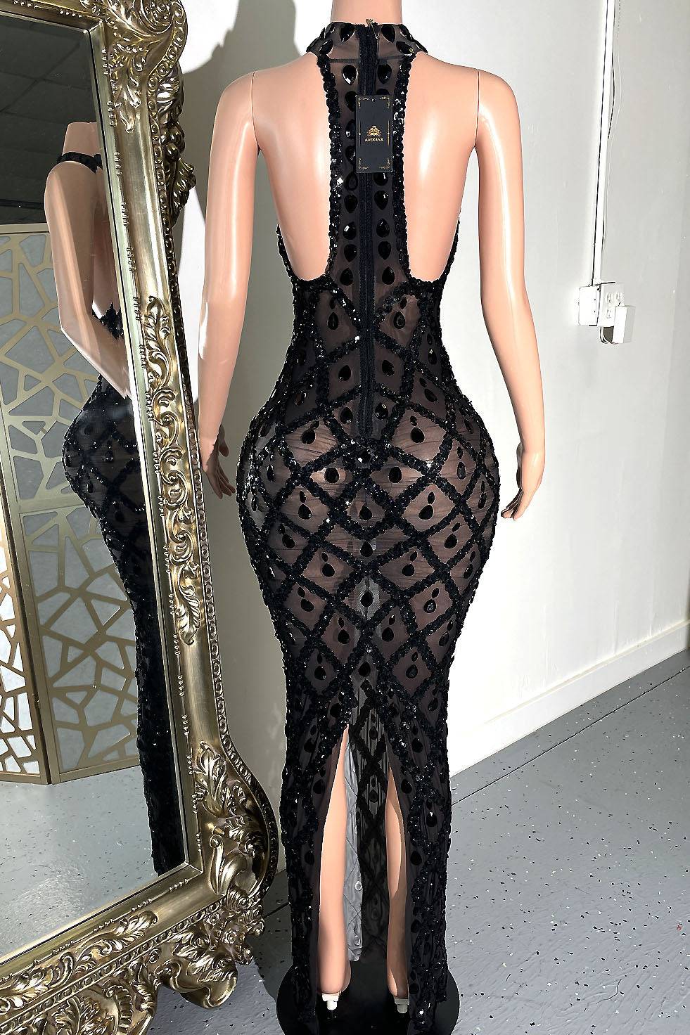 Midnight Black Rhinestone Dress Set (Ready To Ship)