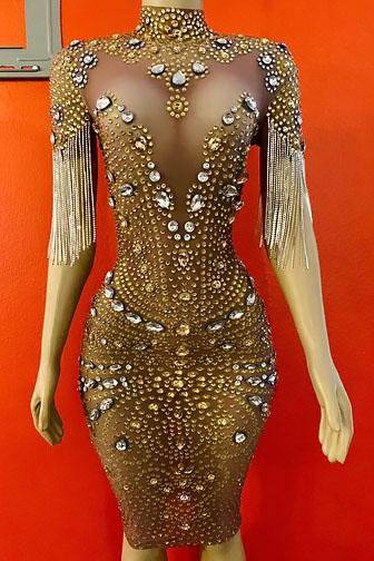 Libra Diamante Gold Tassel Dress (Ready To Ship)