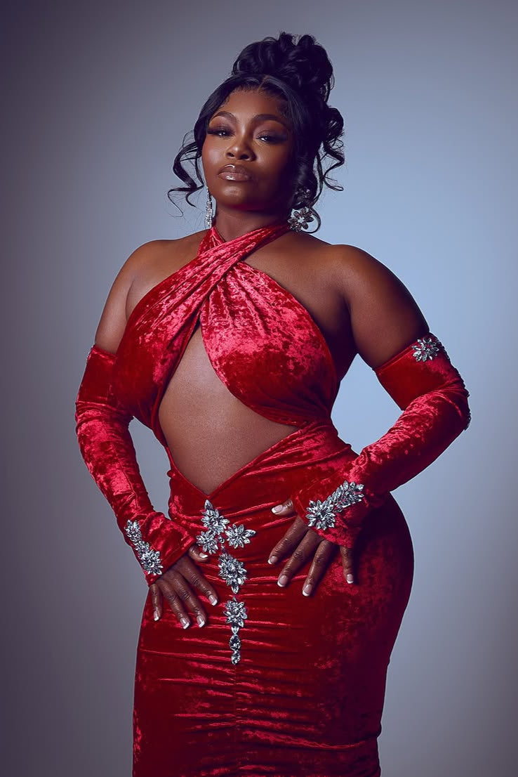 Chrissy Red Diamante Dress (Ready To Ship)