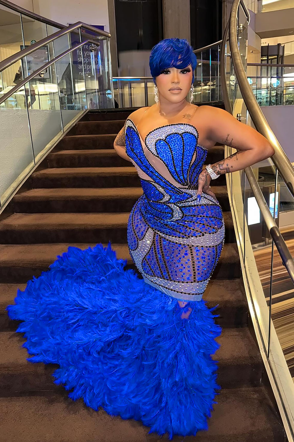 Petal Kiss Blue Feather Dress (Ready To Ship)