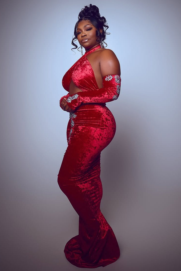 Chrissy Red Diamante Dress (Ready To Ship)