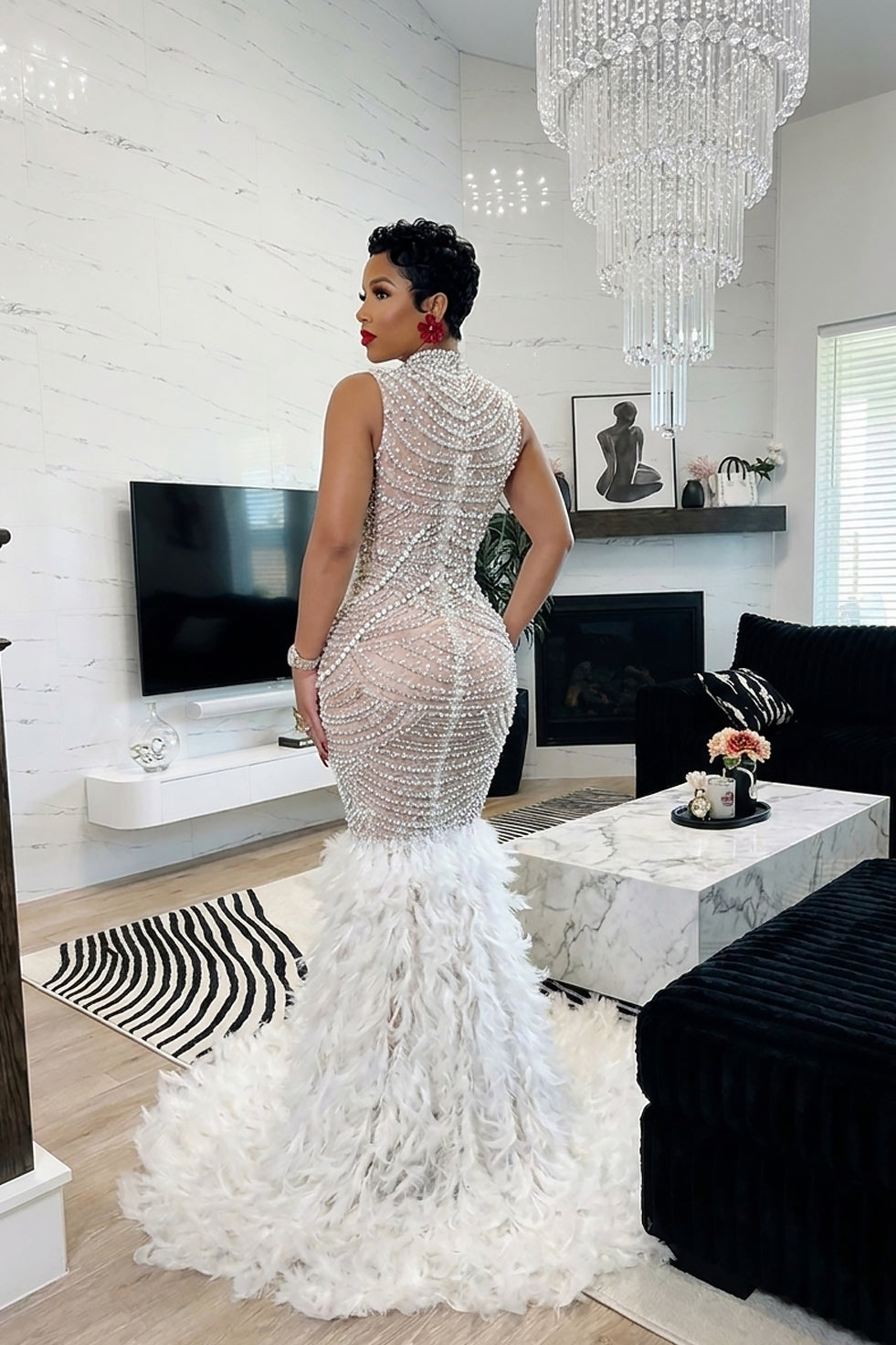 Chantilly White Feather Dress (Ready To Ship)