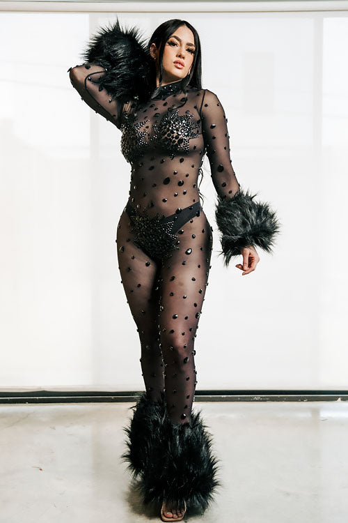 Icey Heart Black Bodysuit (Ready To Ship)