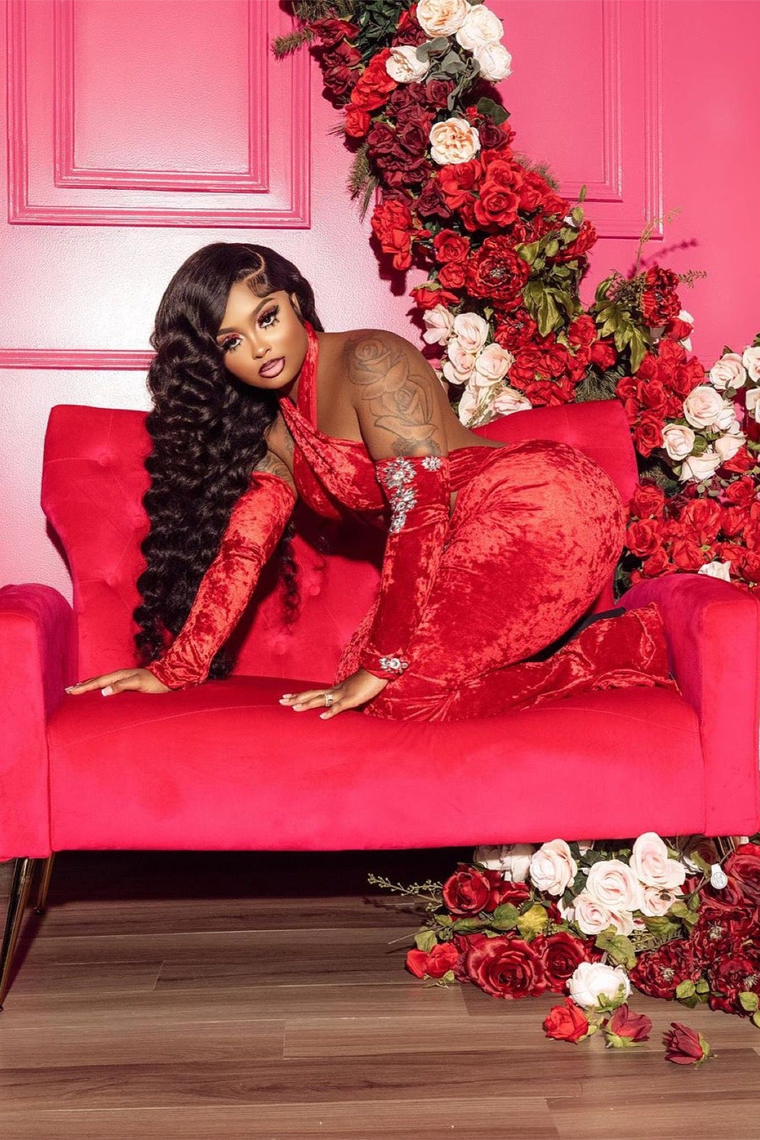 Chrissy Red Diamante Dress (Ready To Ship)