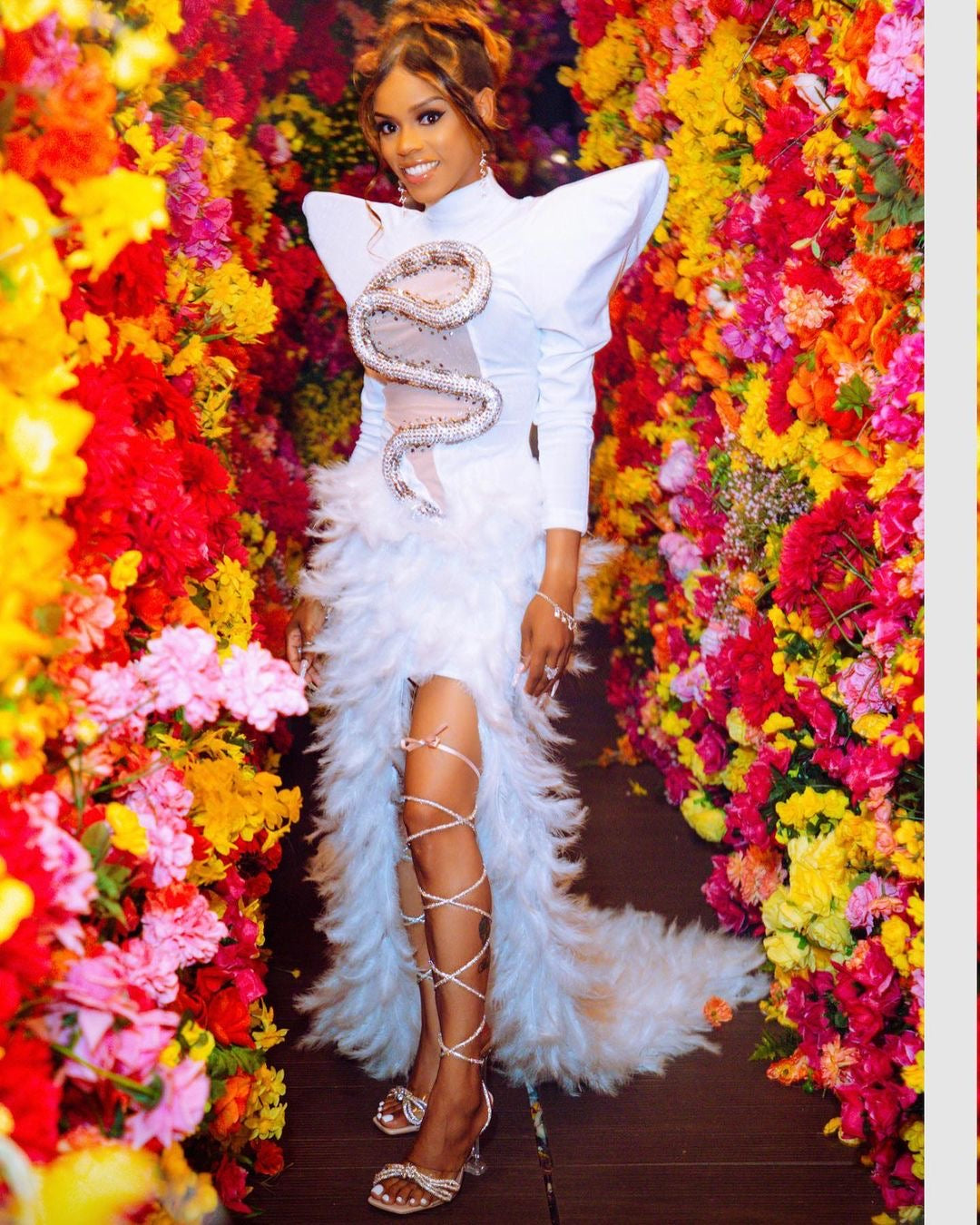 Oscars Rhinestone Feather Dress (Ready To Ship) - amekana.mom