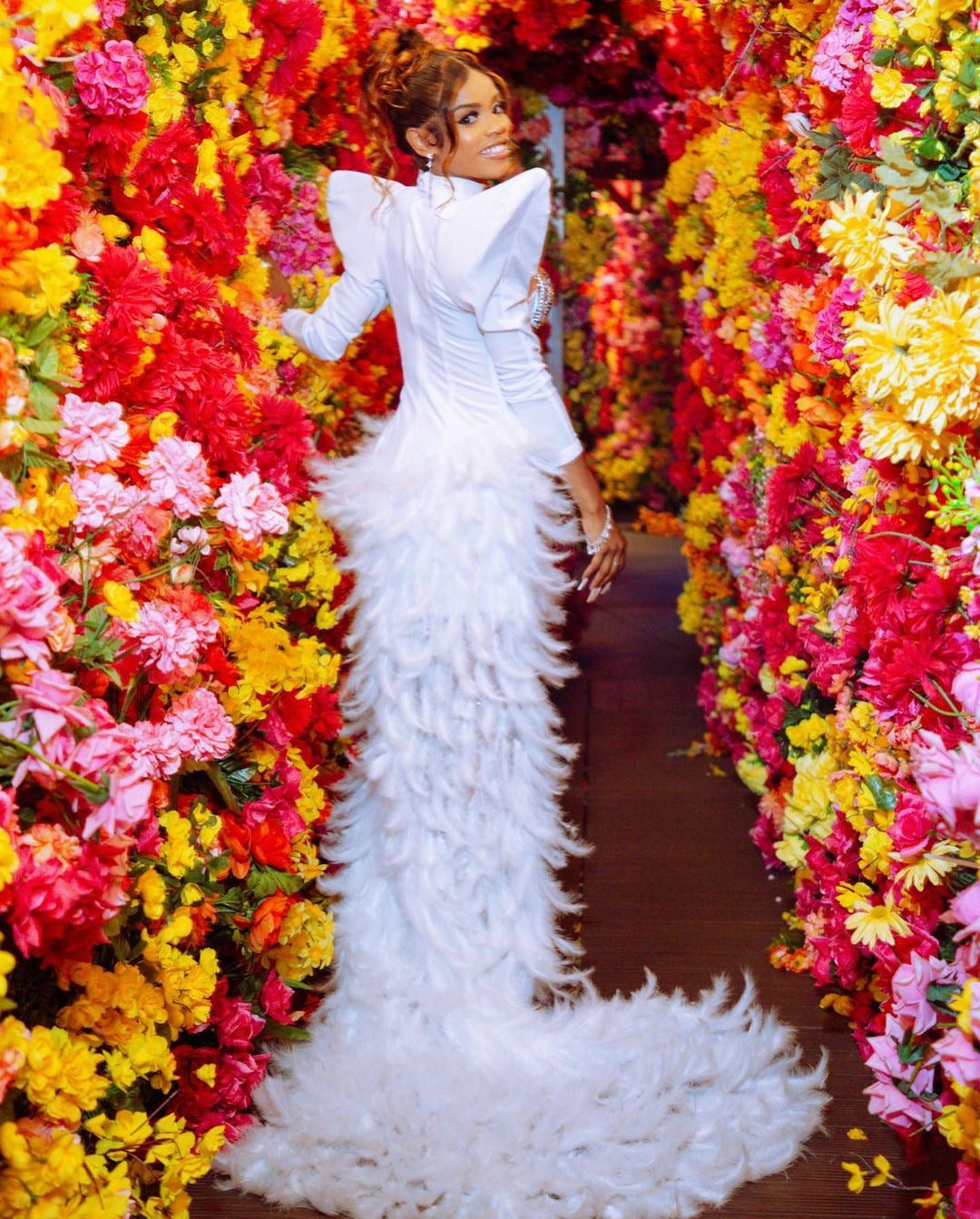 Oscars Rhinestone Feather Dress (Ready To Ship) - amekana.mom
