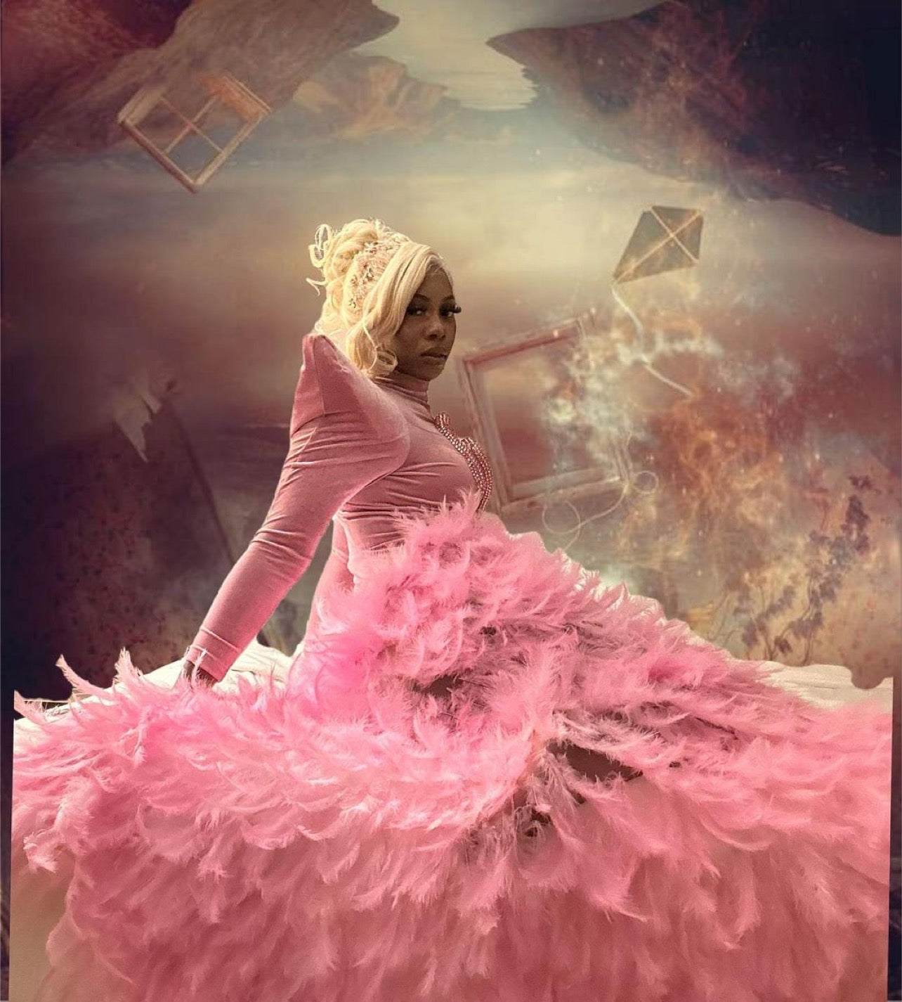 Oscars Pink Feather Dress (Ready to Ship) - amekana.mom