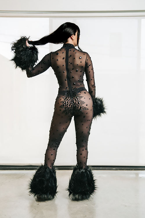 Icey Heart Black Bodysuit (Ready To Ship)