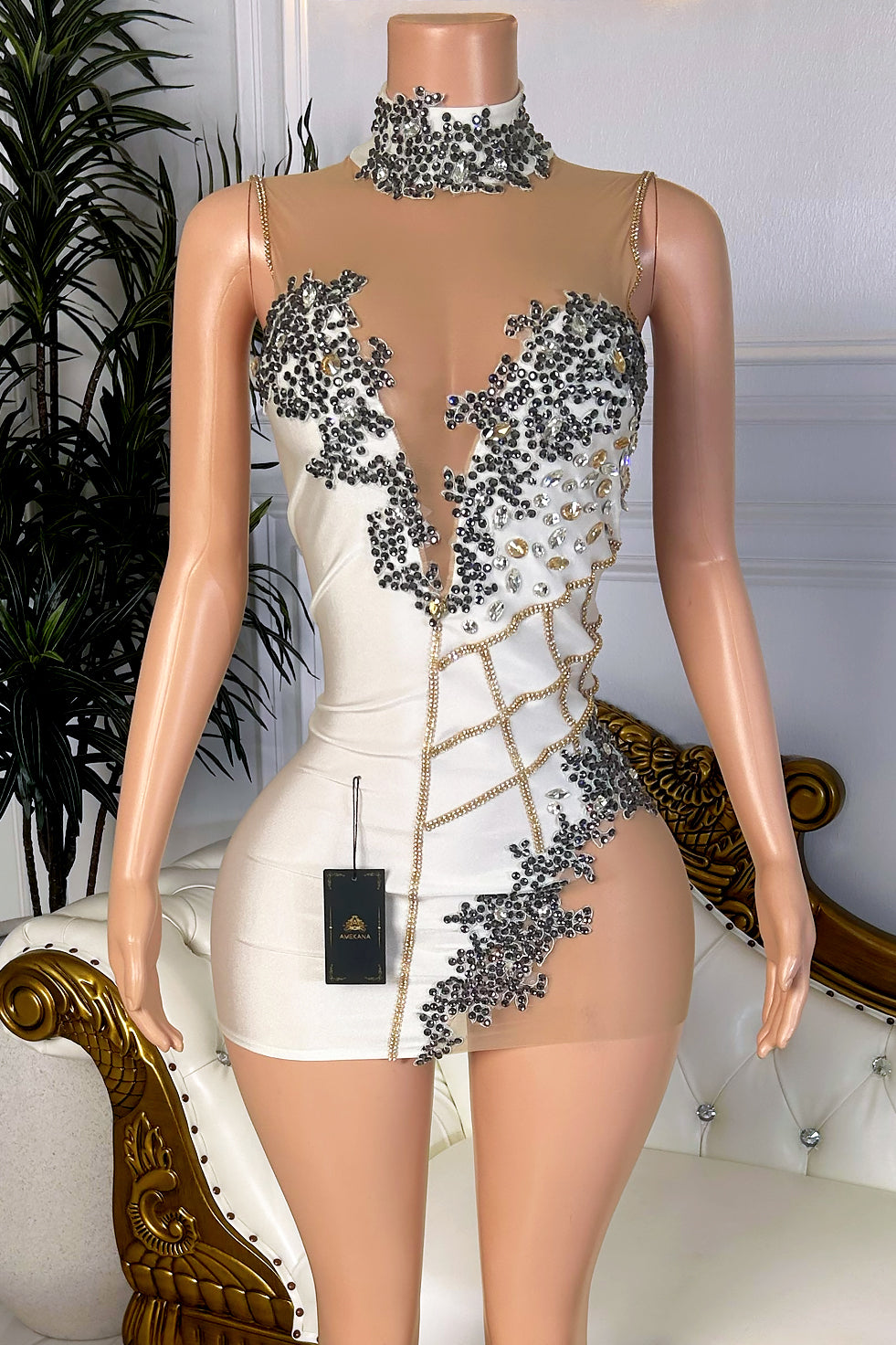 Sassy Diamante White Dress (Ready to Ship)