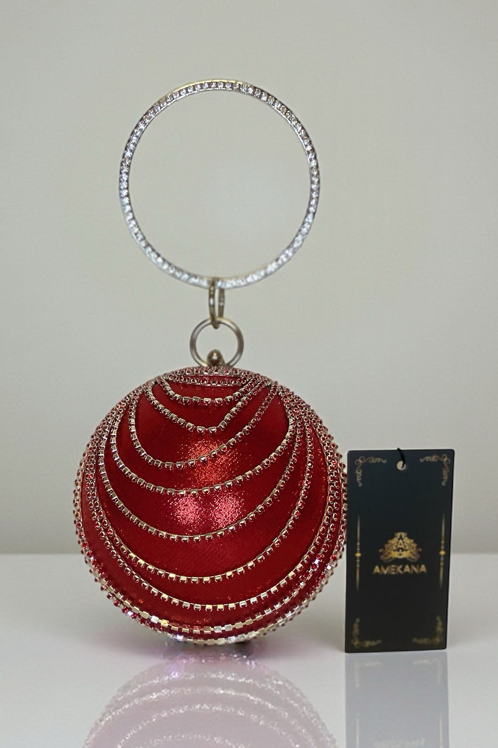 ed spherical rhinestone evening bag with jeweled circle handle ring luxury statement clutch full view