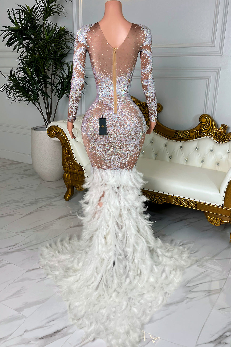 Alist Diamante Feather Dress (Ready To Ship)