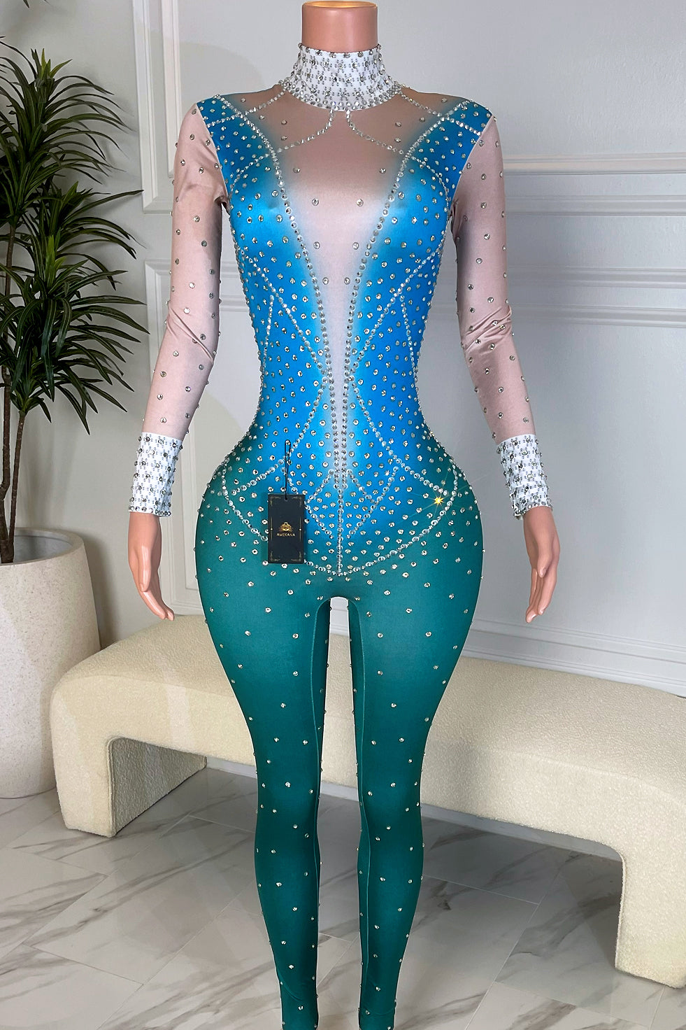 All Night Long Diamante Bodysuit (Ready To Ship)