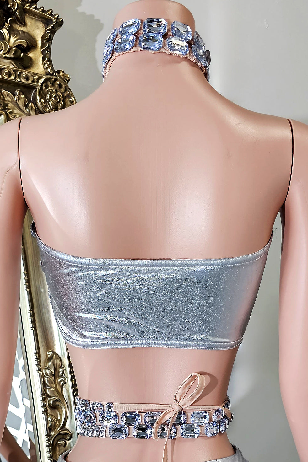 Belle Silver Diamante Top (Ready To Ship)