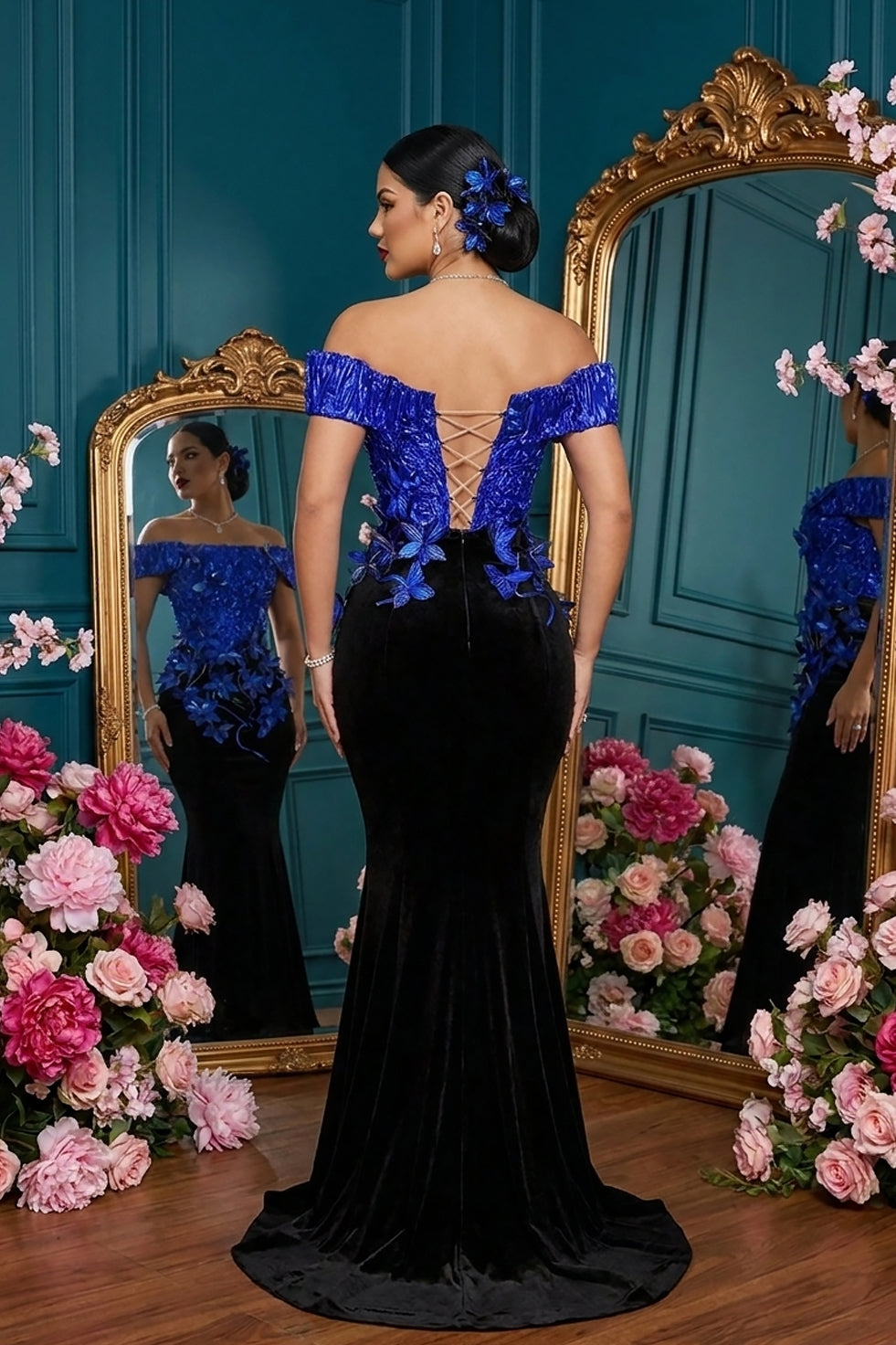 Petals At Midnight Blue Dress (Ready To Ship)