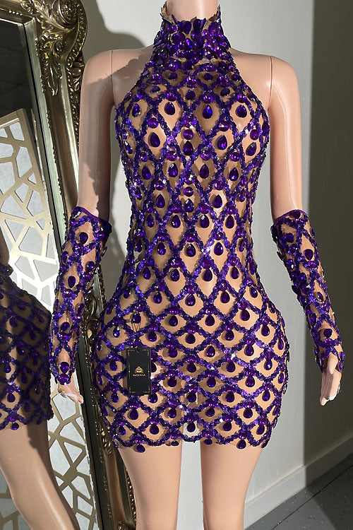 Midnight Mini Rhinestone Dress - amekana.mom