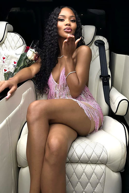 Casino Pink Diamante Tassel Dress (Ready To Ship)