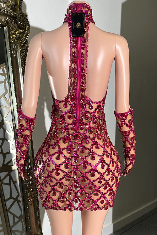 Midnight Mini Rhinestone Dress - amekana.mom