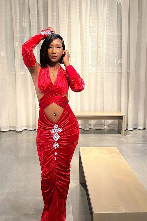 Chrissy Red Diamante Dress (Ready To Ship) - amekana.mom
