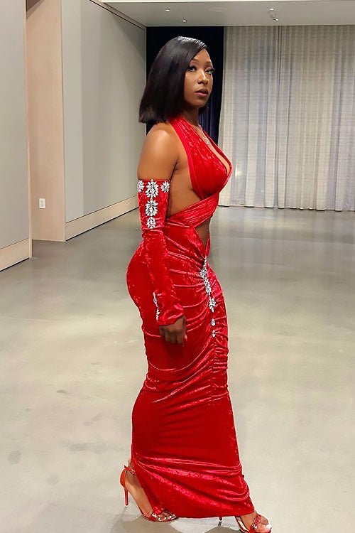 Chrissy Red Diamante Dress (Ready To Ship) - amekana.mom