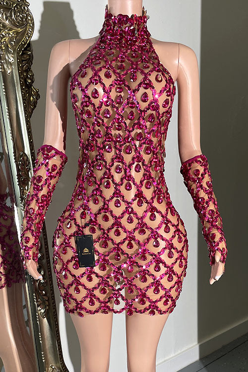 Midnight Mini Rhinestone Dress - amekana.mom