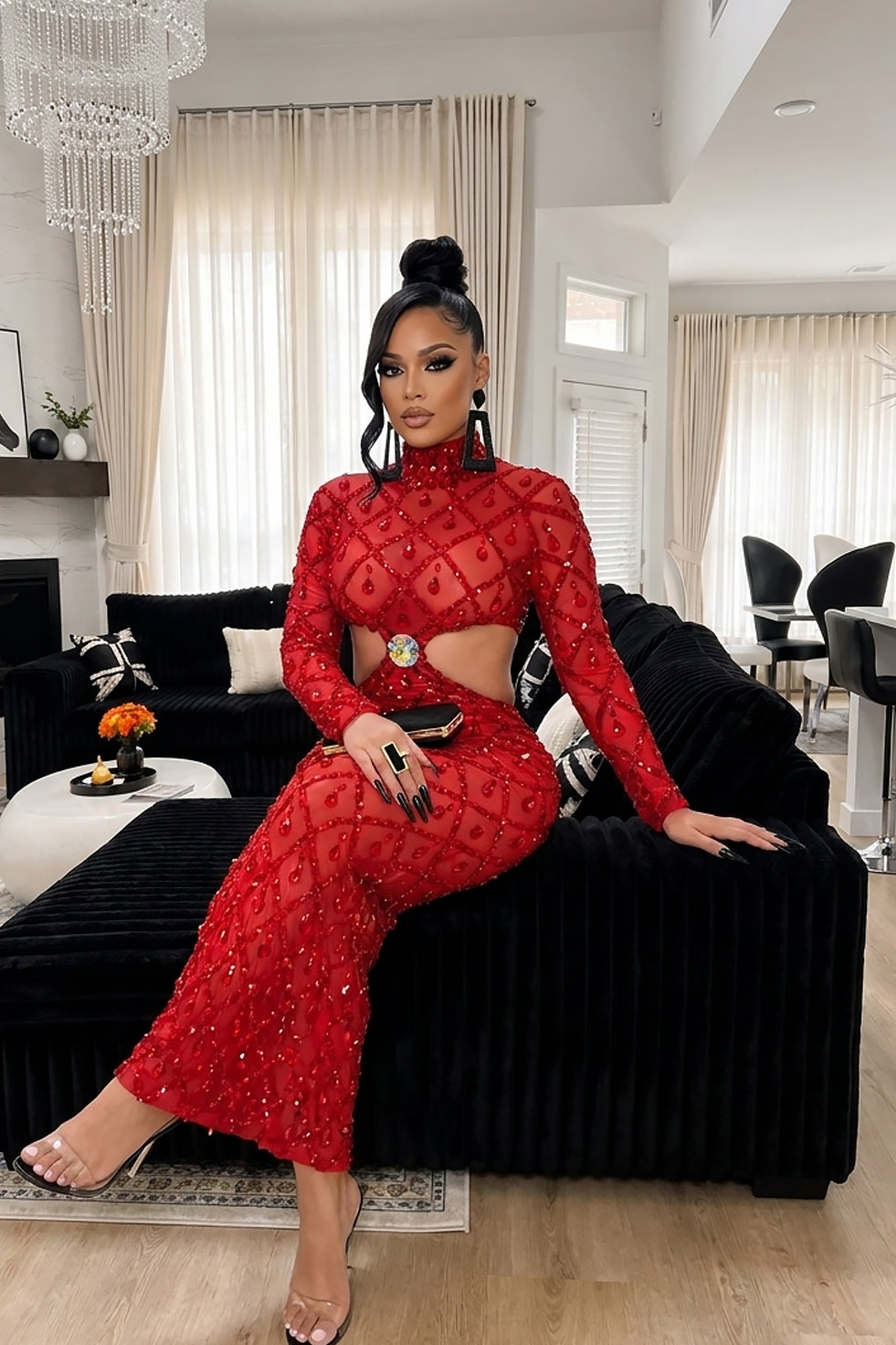 Dawn Red Rhinestone Dress (Pre-Order)