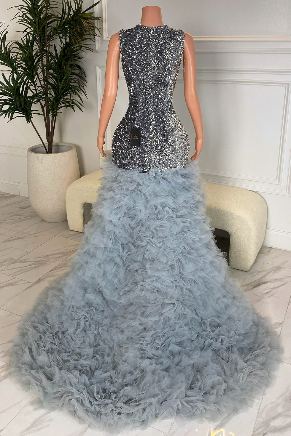 Electric Elegance Silver Dress (Ready To Ship)