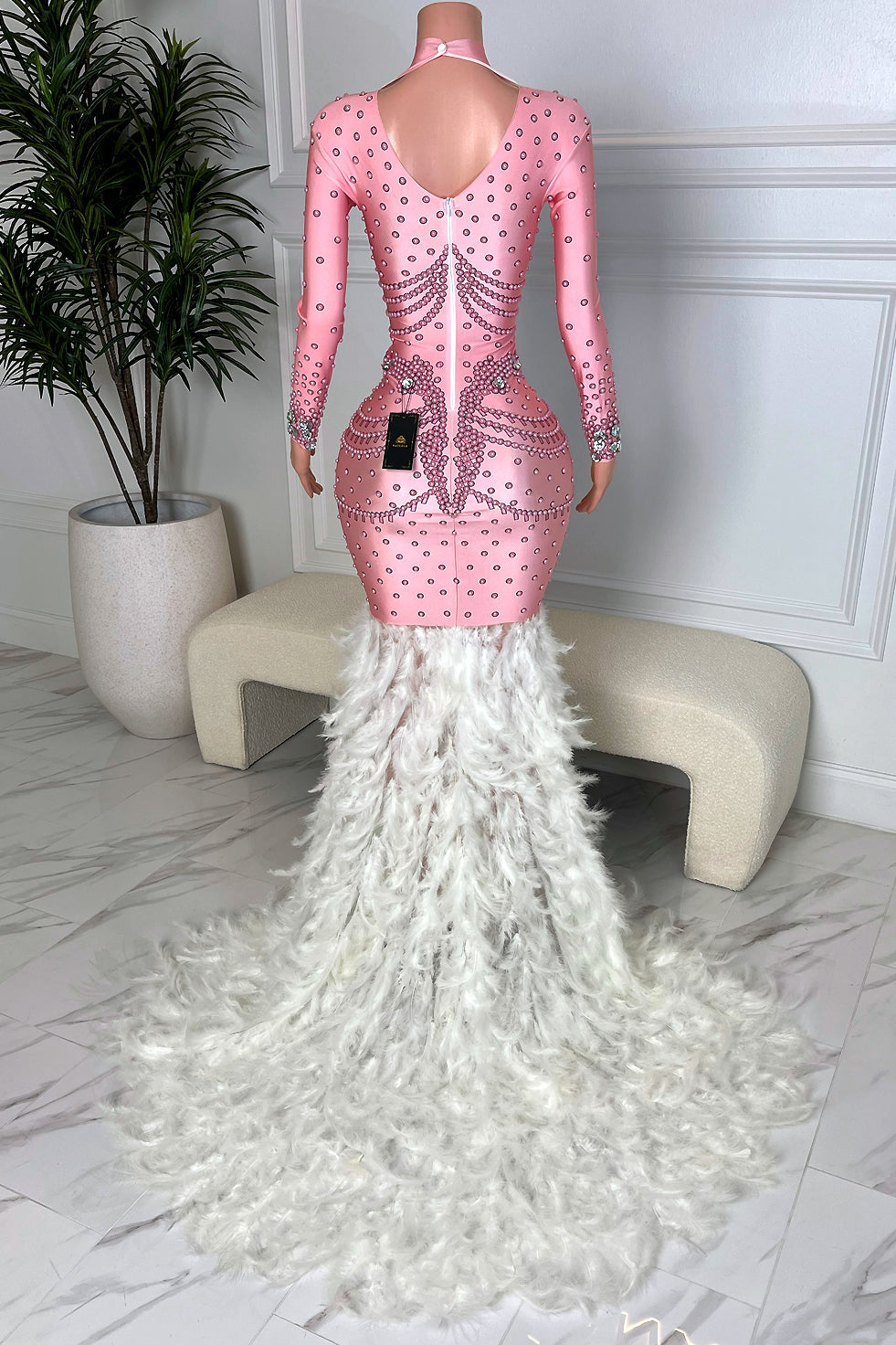 Ex Revenge Diamante Feather Dress (Rhinestones)(Ready To Ship)