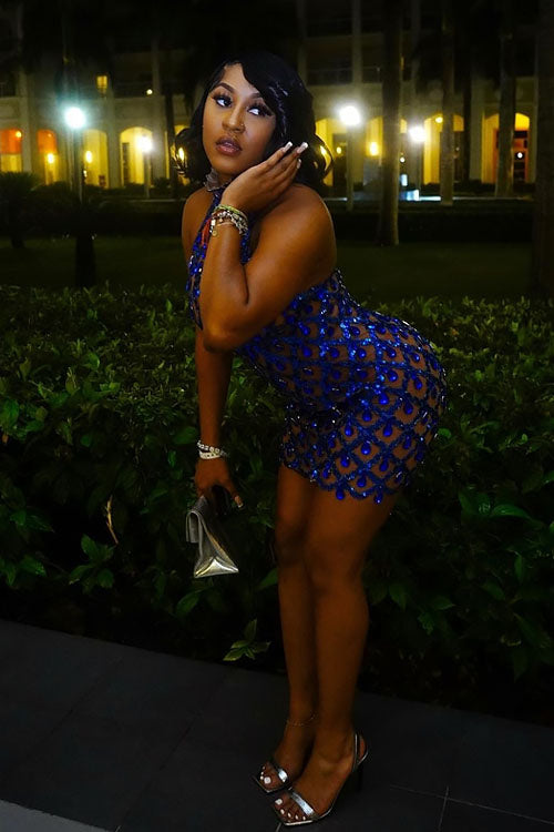 Midnight Mini Rhinestone Dress - amekana.mom