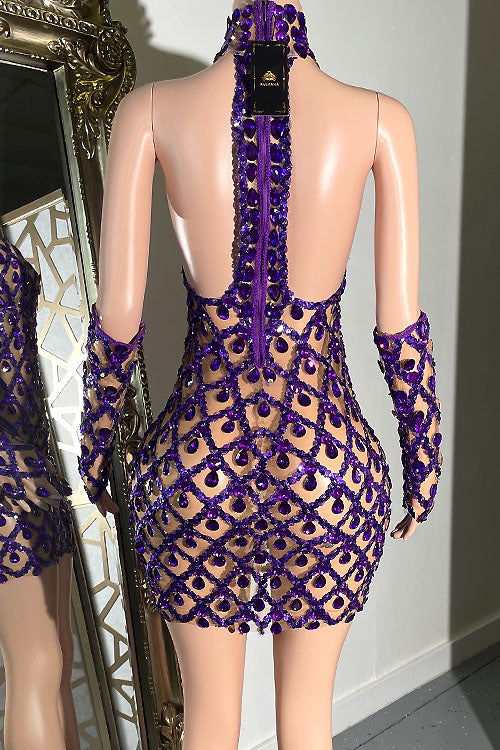 Midnight Mini Rhinestone Dress - amekana.mom