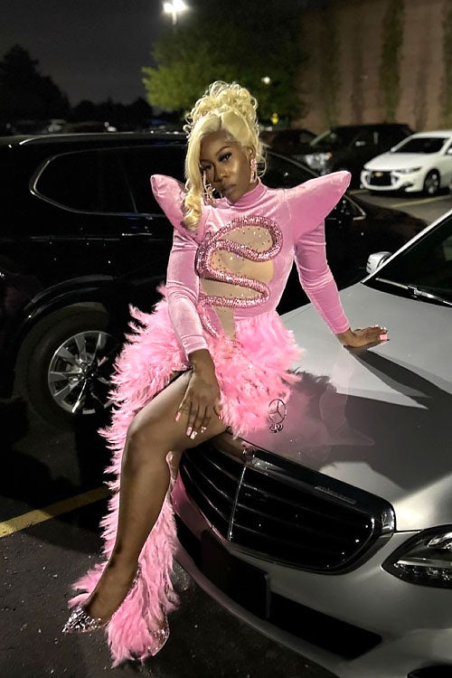 Oscars Pink Feather Dress (Ready to Ship) - amekana.mom