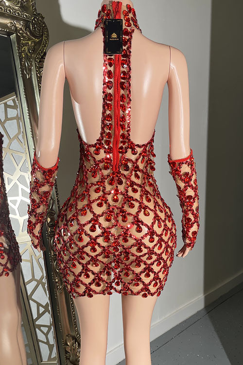Midnight Mini Rhinestone Dress - amekana.mom
