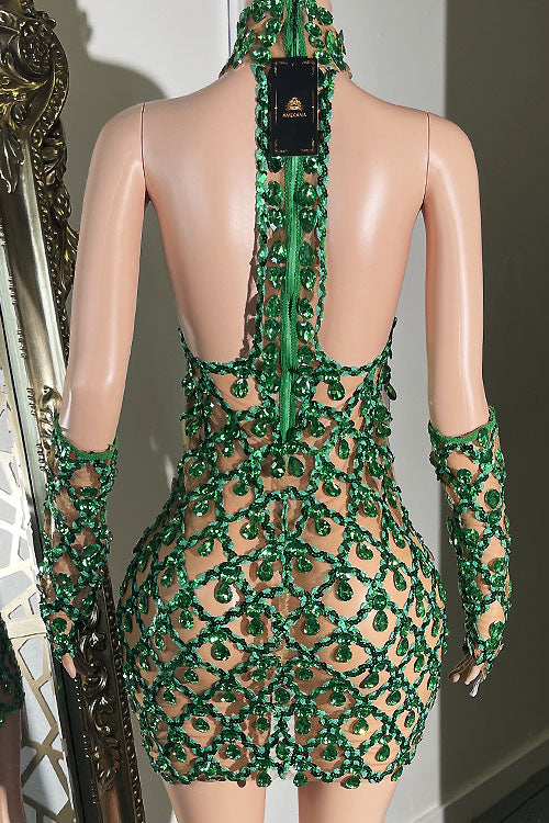 Midnight Mini Rhinestone Dress - amekana.mom