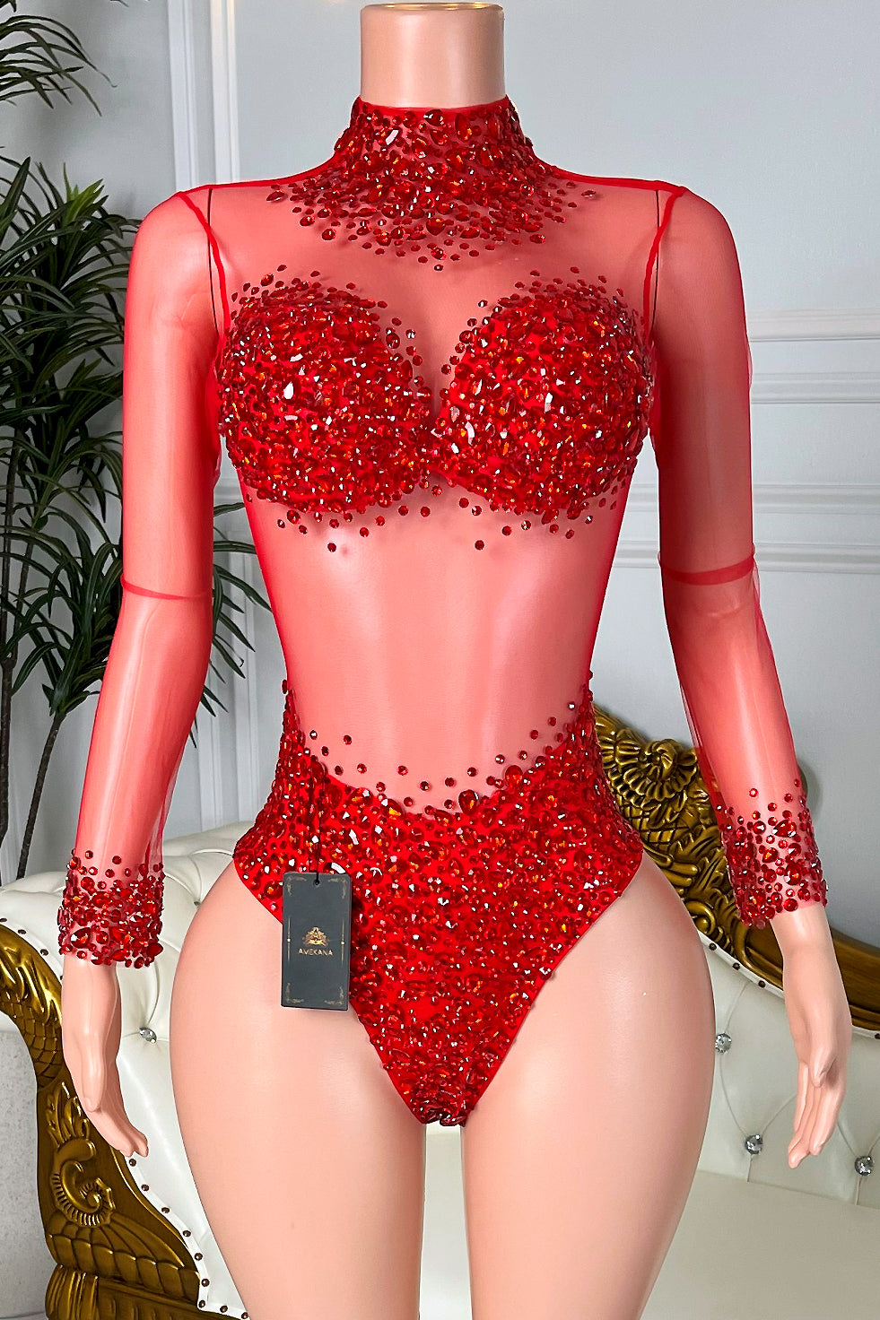 Icon Diamante Red Playsuit (Ready To Ship)