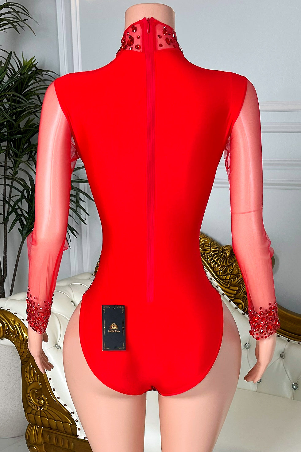 Icon Diamante Red Playsuit (Ready To Ship)