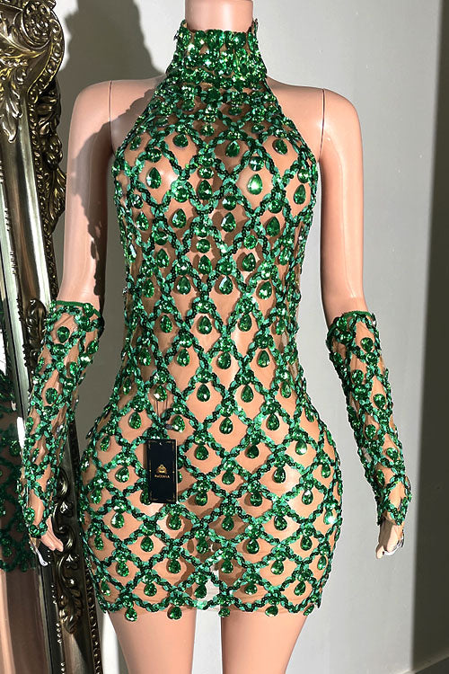 Midnight Mini Rhinestone Dress - amekana.mom