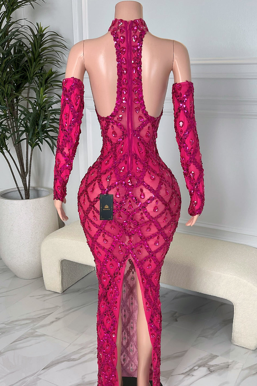 Midnight Hot Pink Rhinestone Dress Set (Ready To Ship)
