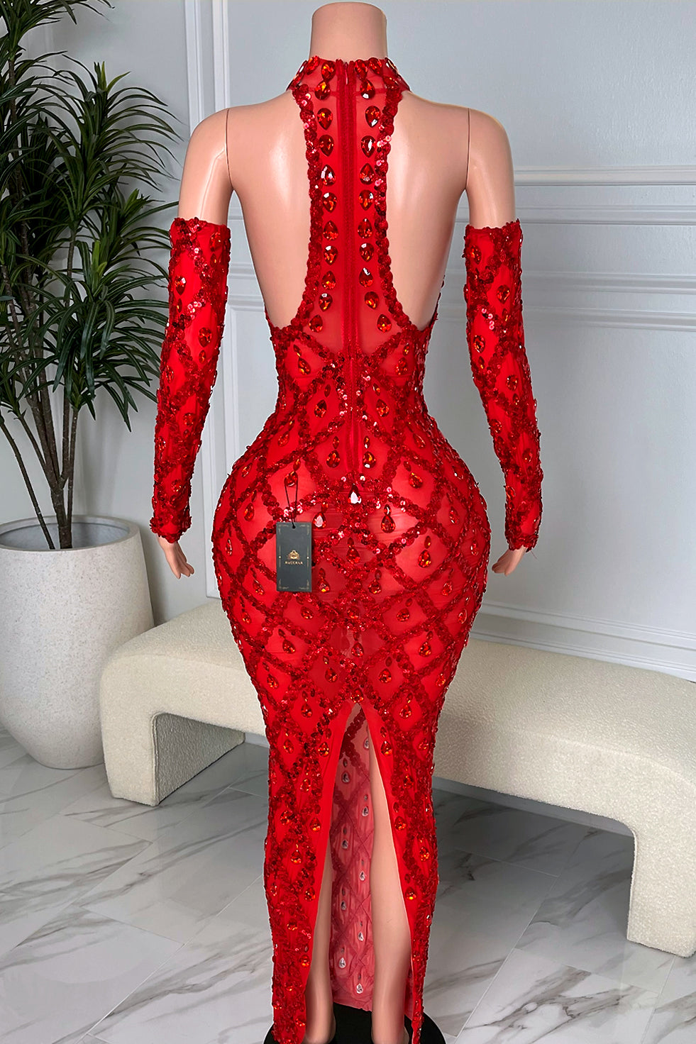 Midnight Red Rhinestone Dress (Ready To Ship)