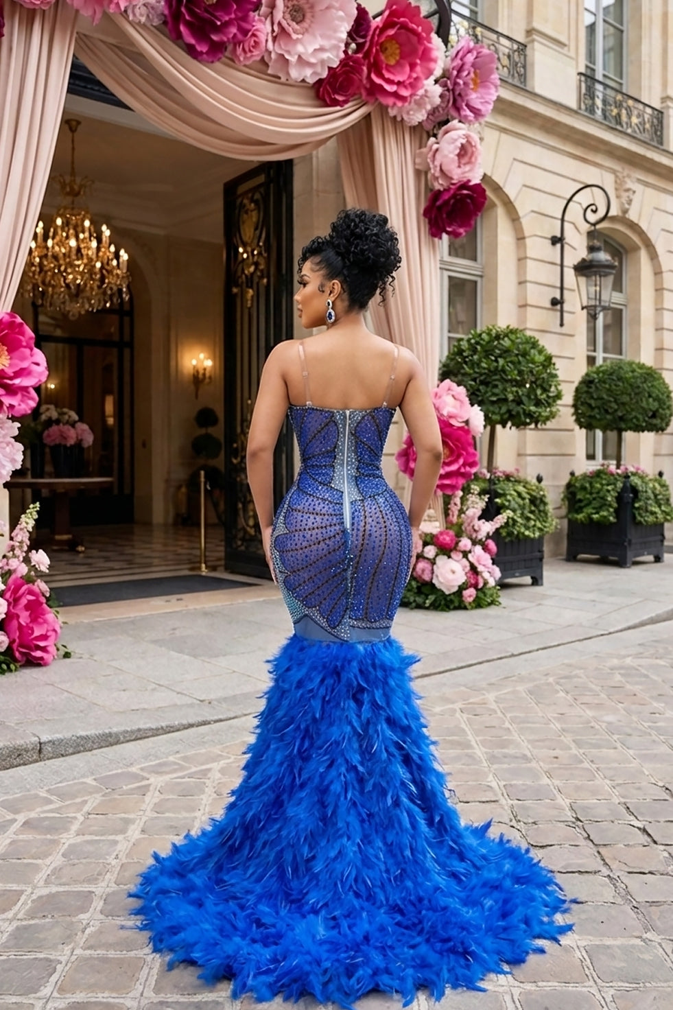 Petal Kiss Blue Feather Dress (Ready To Ship)