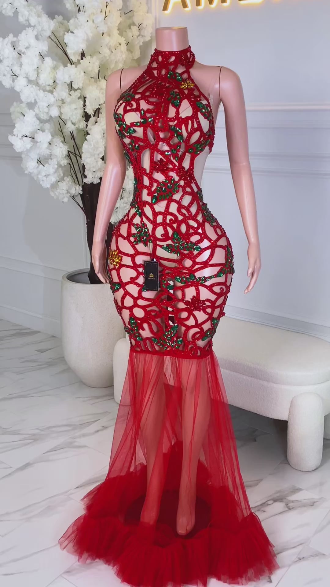 Amanda Red Tulle Dress (Ready To Ship)