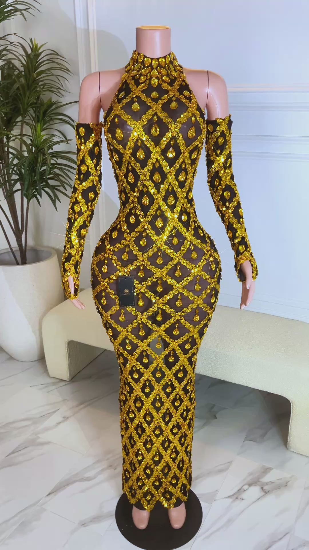 Midnight Gold Rhinestone Dress Set (Ready To Ship)