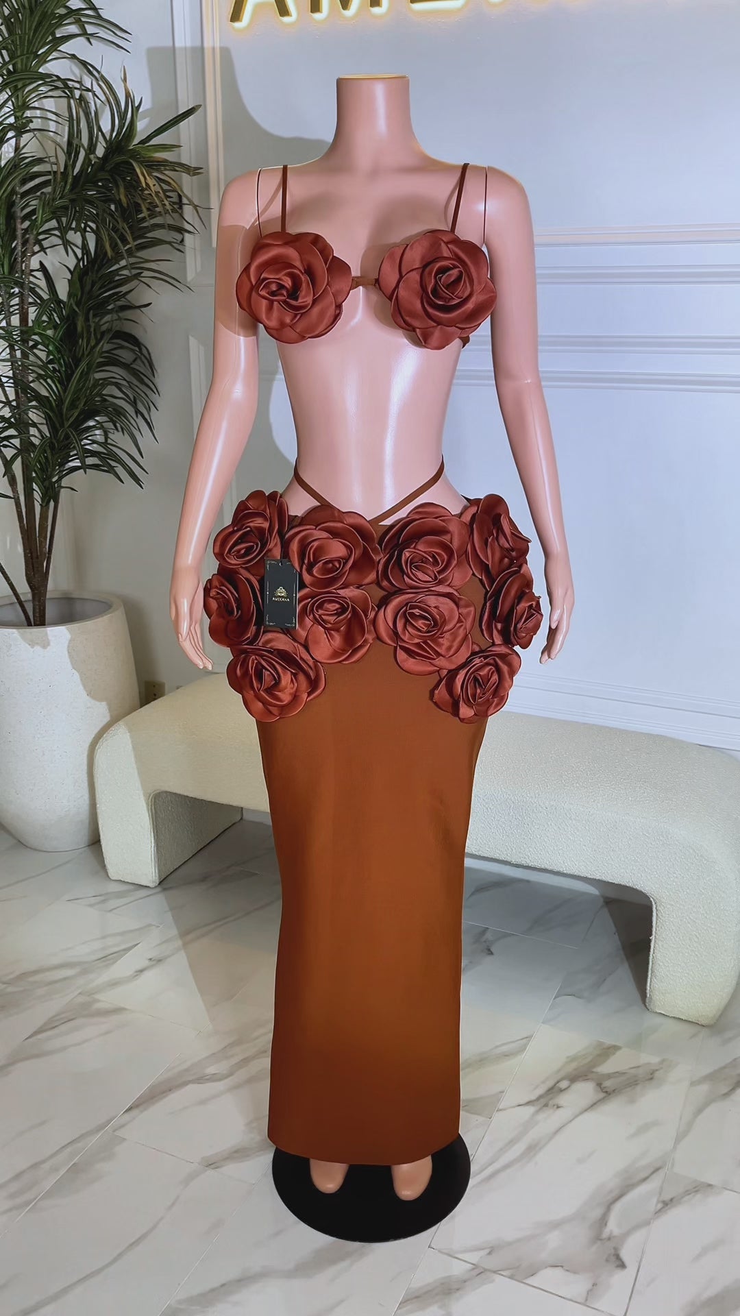 Midnight Garden Brown Skirt Set(Ready To Ship)