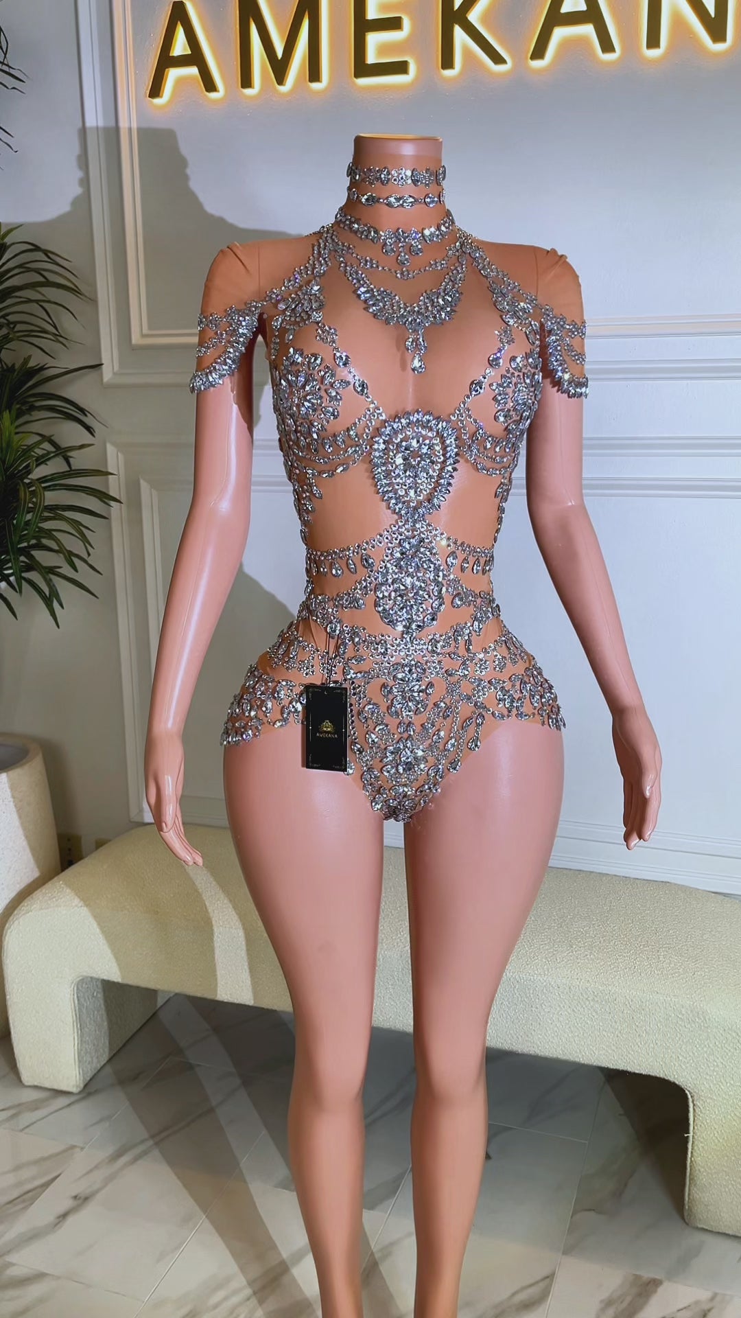 Yuri Rhinestone Playsuit (Ready To Ship)