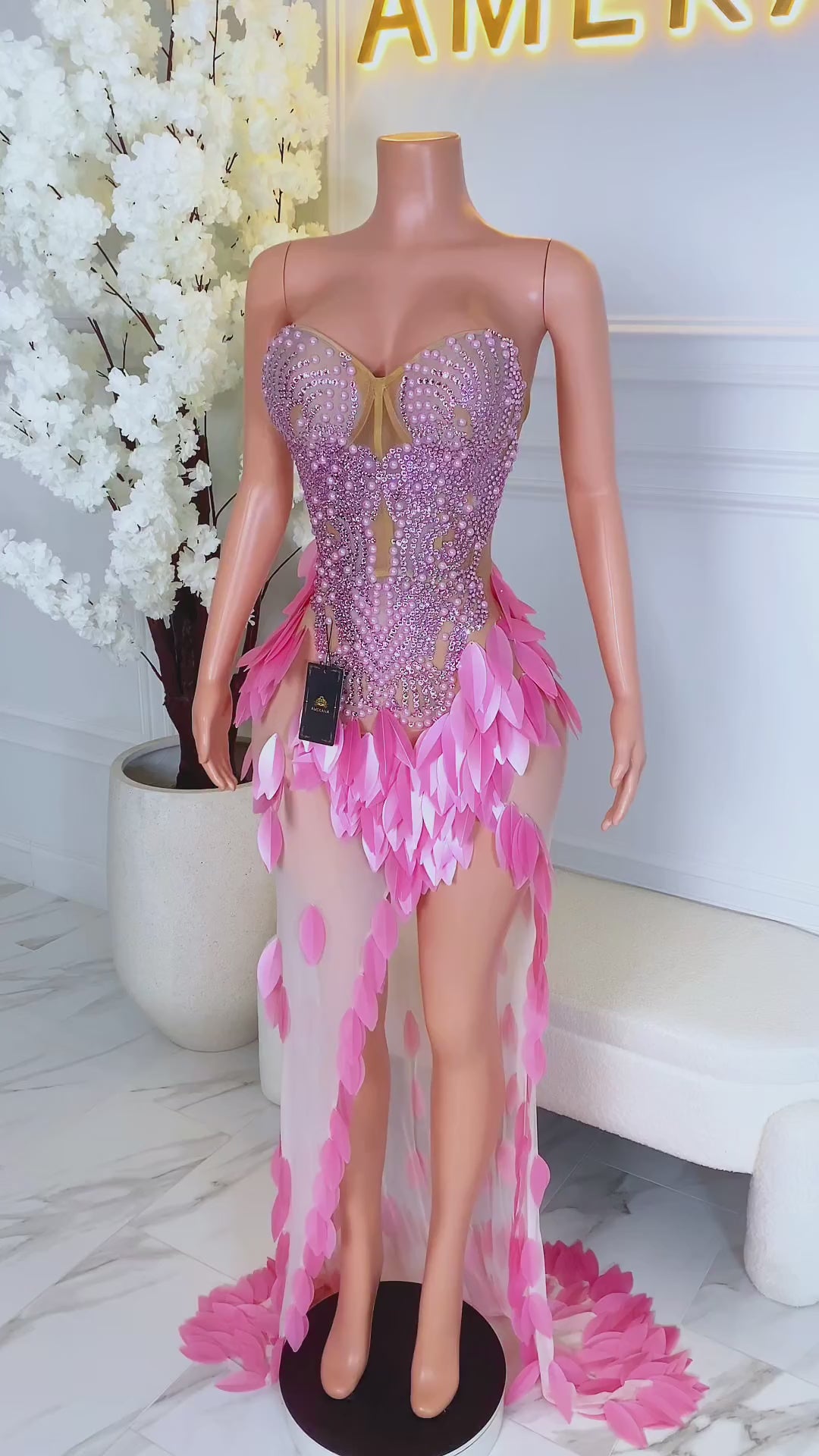 Gracie Pink Side Slit Dress (Ready To Ship)