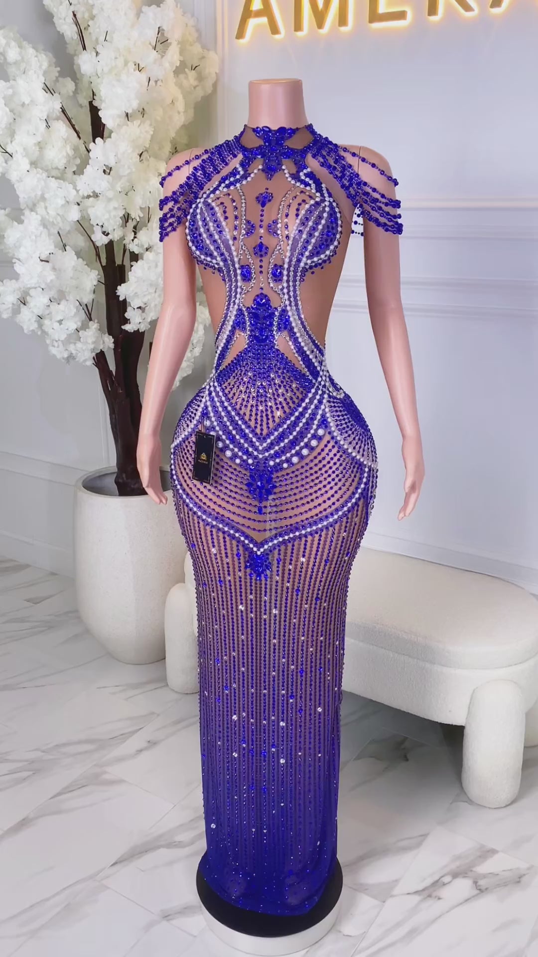 Azuria Blue Pearl Maxi Dress (Ready to Ship)