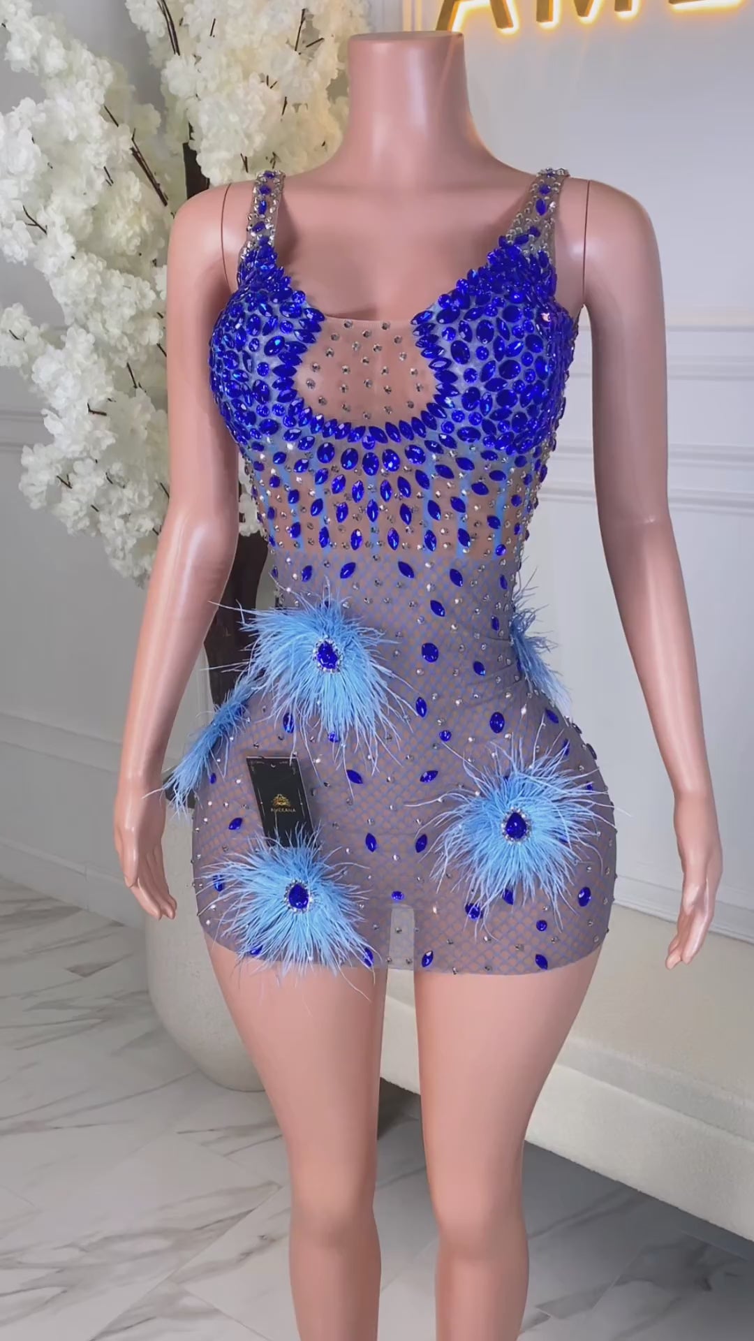 Veyana Blue Feather Dress (Ready To Ship)